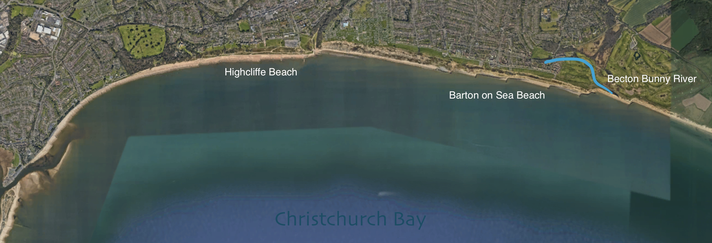 Figure 9
Image taken from google satellite imagery by Isobel Akerman. demonstrating the whole bay and the sediment starvation occurring at the east end near the mouth of Becton Bunny.
